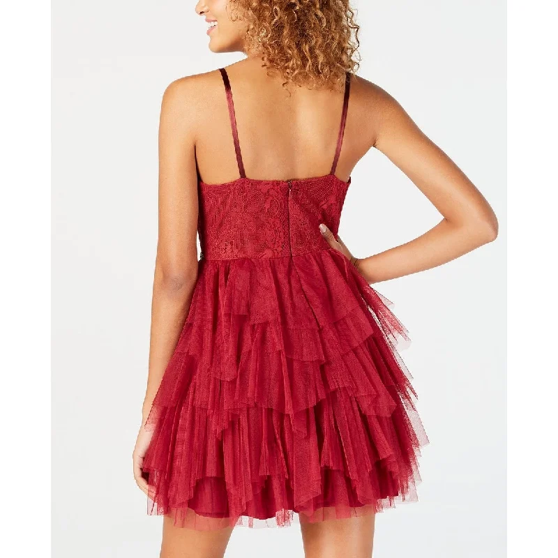 Dear Moon Junior's Ruffled Lace Fit & Flare Dress Red Size 9