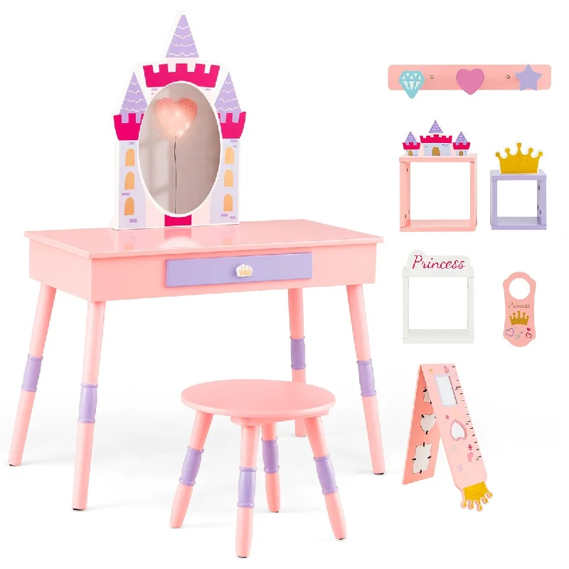 Kids Vanity Set Princess Makeup Pretend Play Dressing Mirror Pink