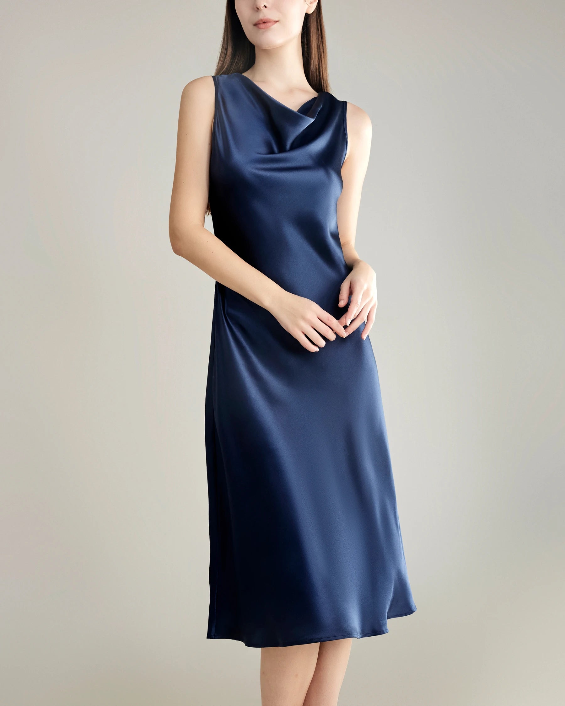 Silk Dresses with Asymmetrical Cowl Neck