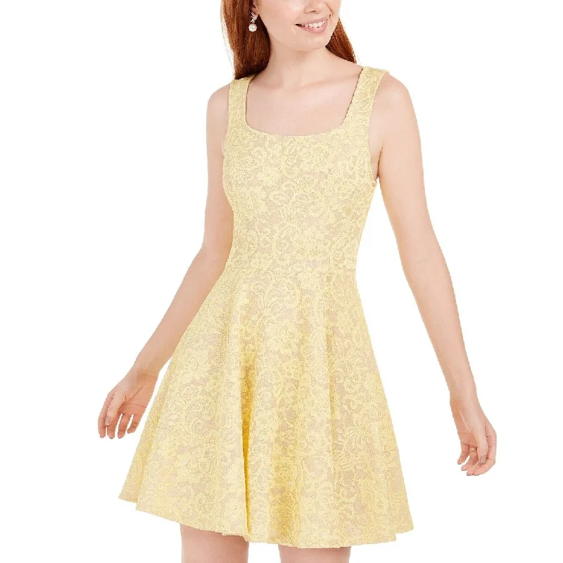 Speechless Juniors' Lace Fit & Flare Dress Yellow Size 7