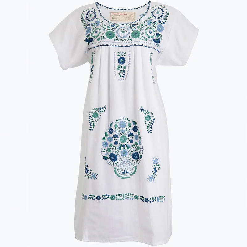 EMBROIDERED COTTON DRESS "AQUA" IN WHITE