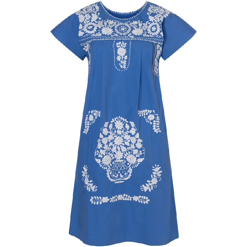 EMBROIDERED COTTON DRESS IN BLUE