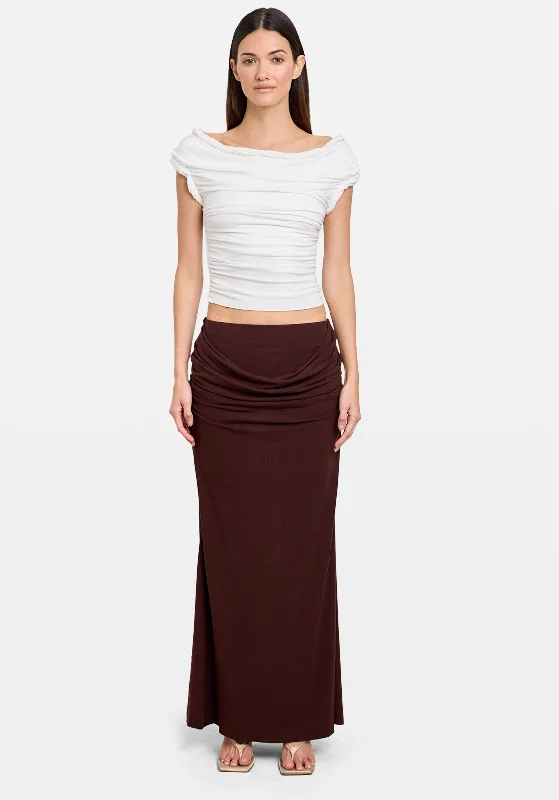 trendy bow-tie back dress for women -trendy harem pants for women -DRAPED COWL SKIRT COFFEE